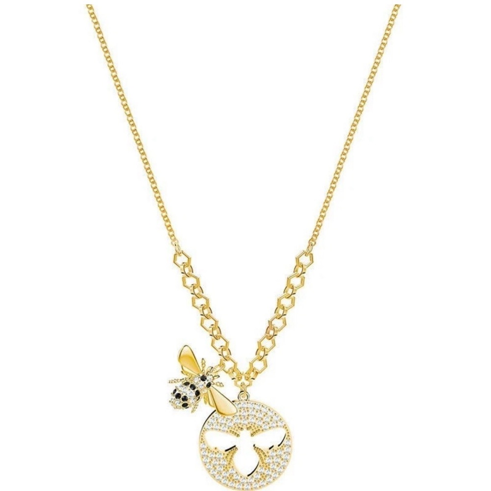 Elegant Gold Bee Pendant Necklace and Bracelet Set